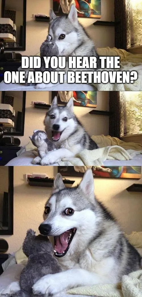 A three-panel meme featuring a husky dog on a bed with a stuffed animal. In the first panel, the dog looks confused with…