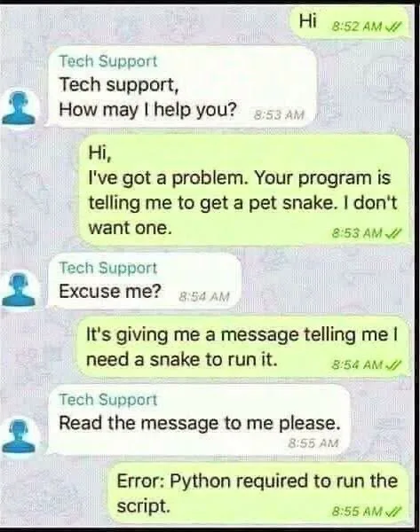 A screenshot of a text conversation between a user and tech support, where the user complains about being told to get a pet…
