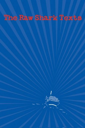 A blue background with radiating lines converges on a small, white, stylized shark silhouette at the bottom center. The…