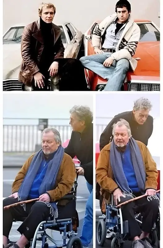 The image is a four-panel meme comparing a younger man (in the top panels) sitting on cars with an older version of the same…