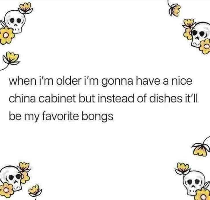 The image displays a white background with cartoon skulls adorned with yellow flowers at the corners. Centered is black text…