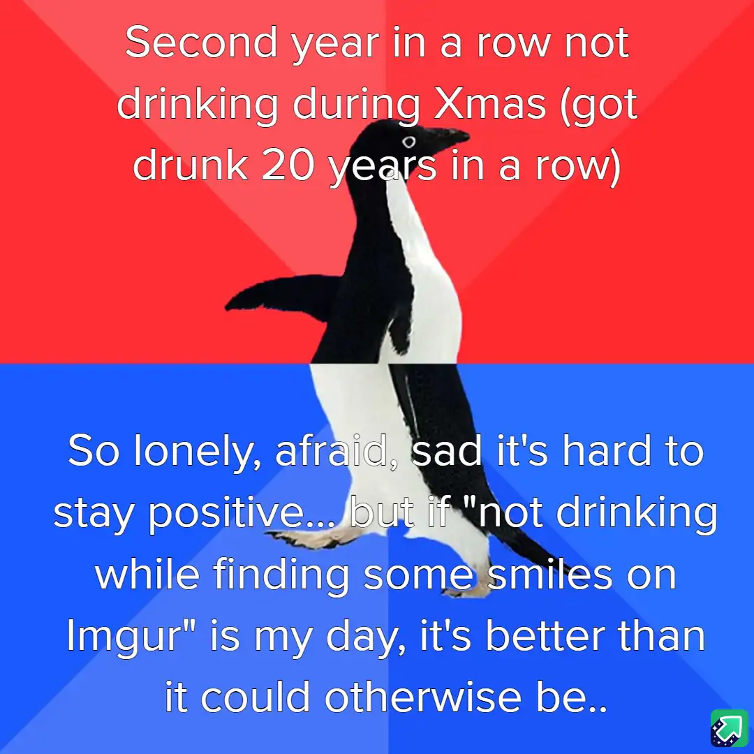 A penguin stands against a red and blue background, with white text overlaid in two sections. The top text reads 'Second…