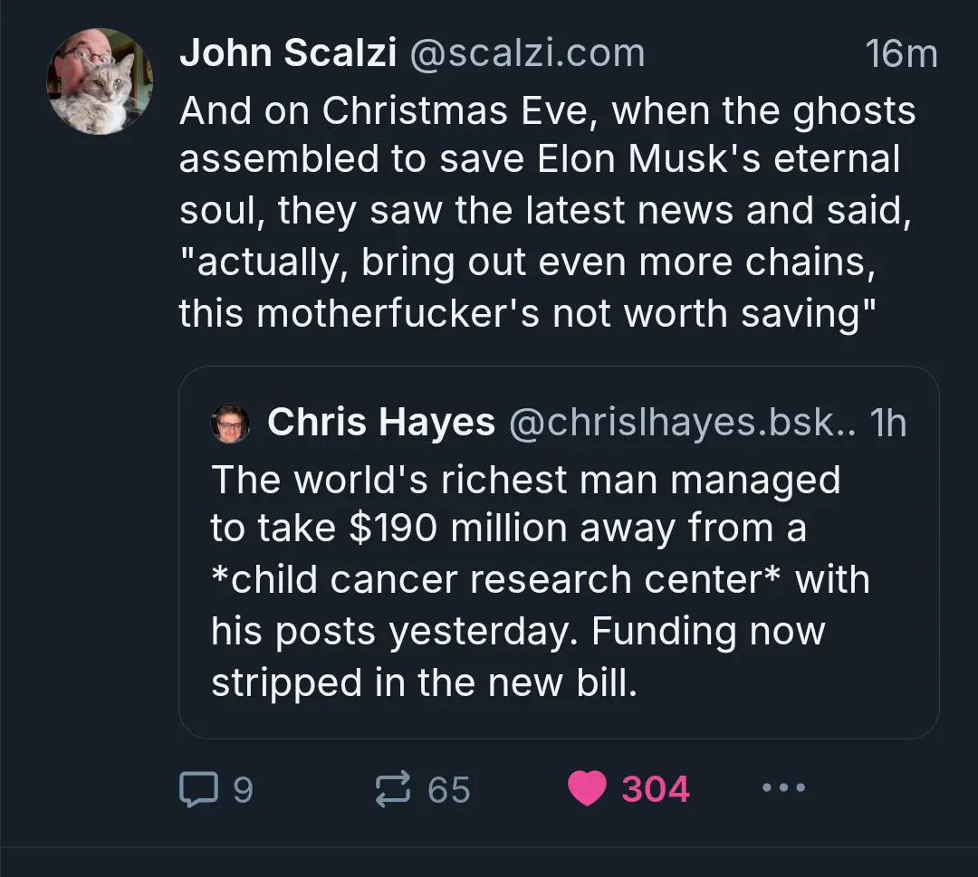 A screenshot of a Twitter thread shows John Scalzi replying to a tweet by Chris Hayes. Hayes's tweet states that Elon Musk…