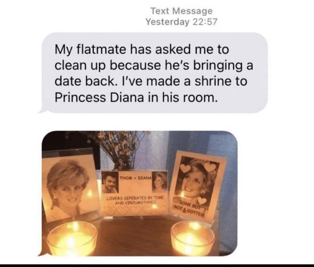 A screenshot of a text message that reads 'My flatmate has asked me to clean up because he's bringing a date back. I've made…