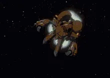 Six pixel-art images depict a character in a space suit or cockpit, showing various stages of a space mission: floating in…