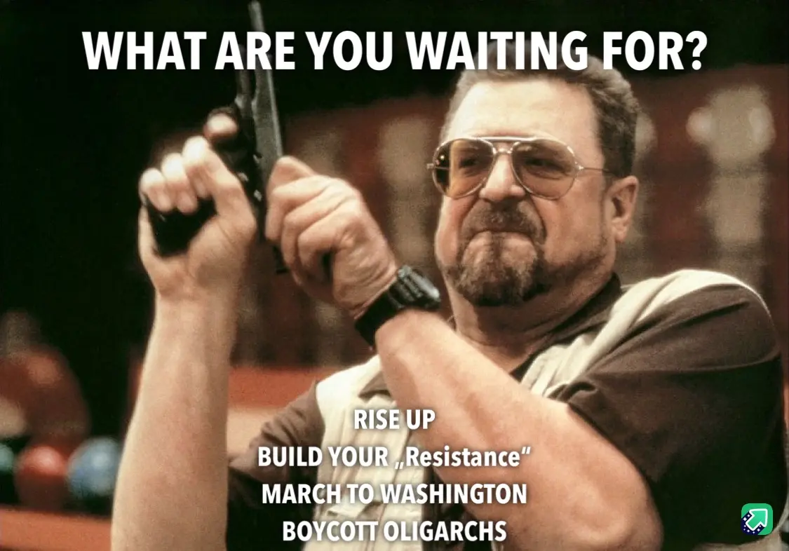 A man with a beard and aviator sunglasses holds a handgun pointed upward, looking intensely at the viewer. White text…