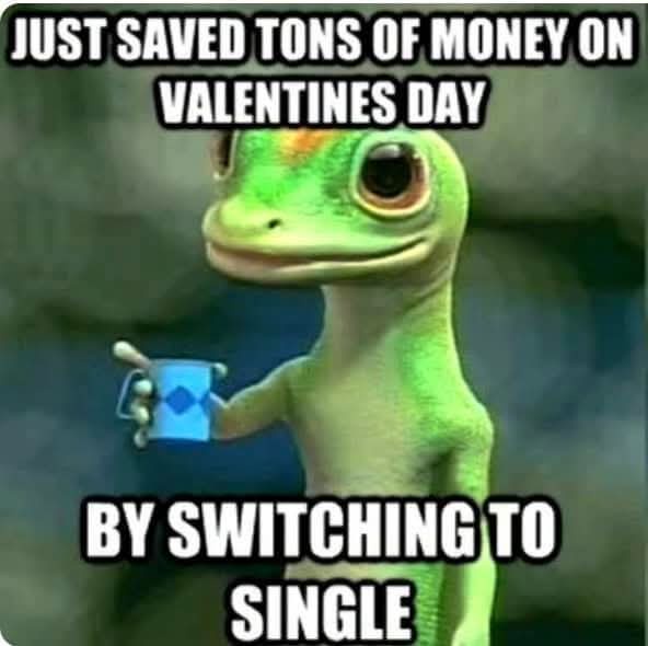 A green animated gecko with a smug expression holds a small blue box, overlaid with bold white text stating 'JUST SAVED TONS…