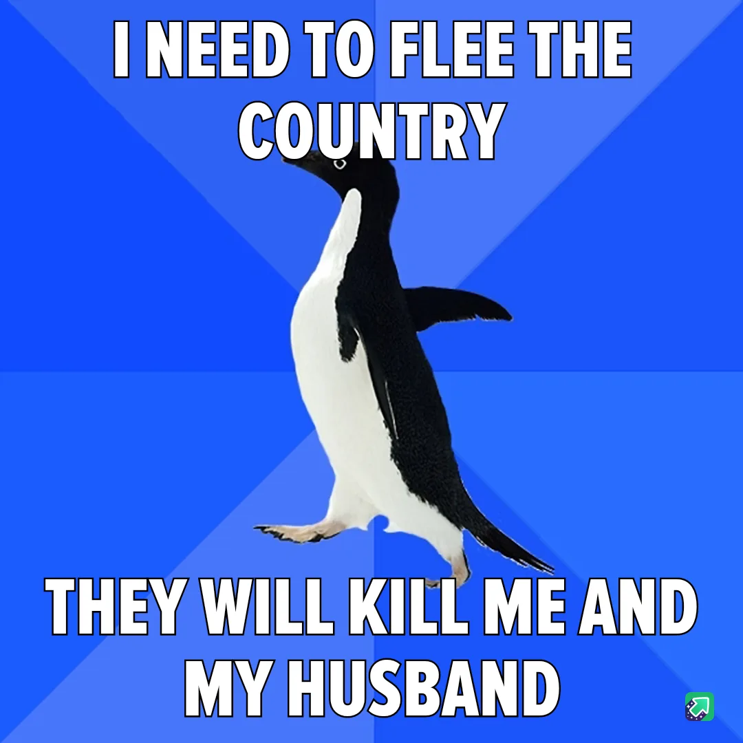 A black-and-white penguin stands upright against a blue background with diagonal stripes. The text at the top reads 'I NEED…
