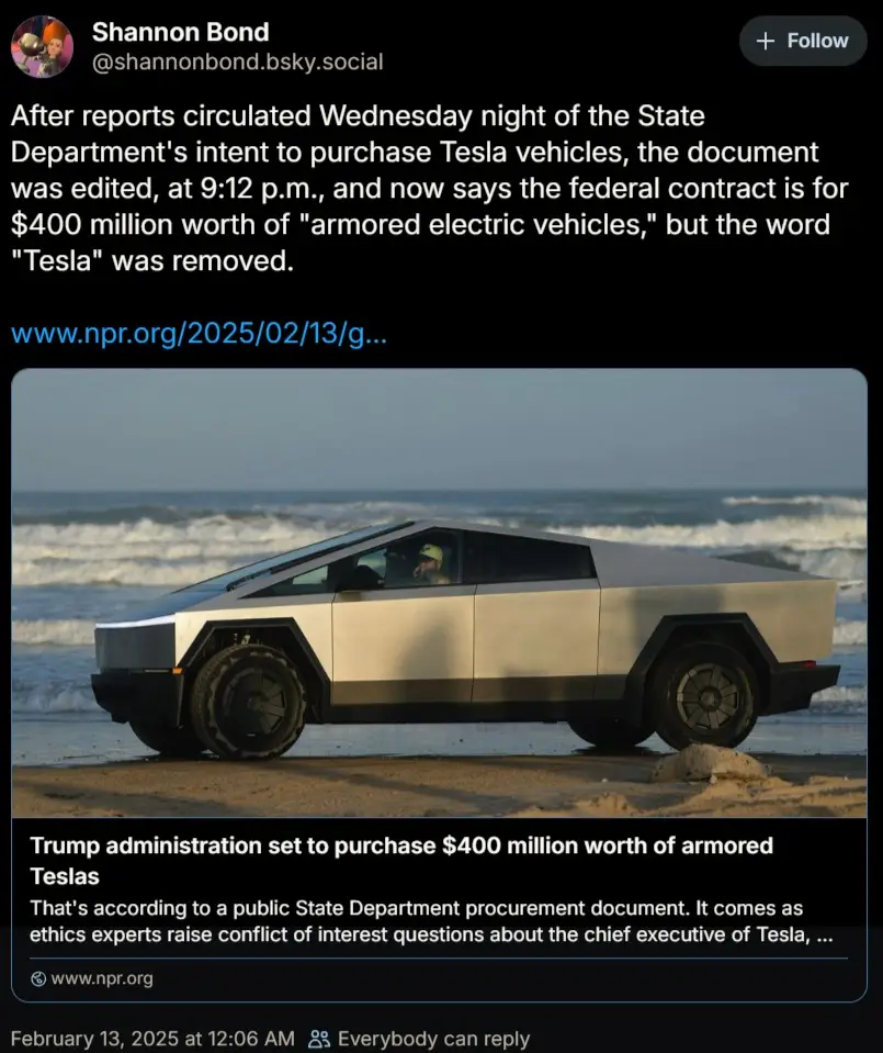 A silver Tesla Cybertruck is parked on a sandy beach with ocean waves in the background. Overlaid text at the bottom of the…