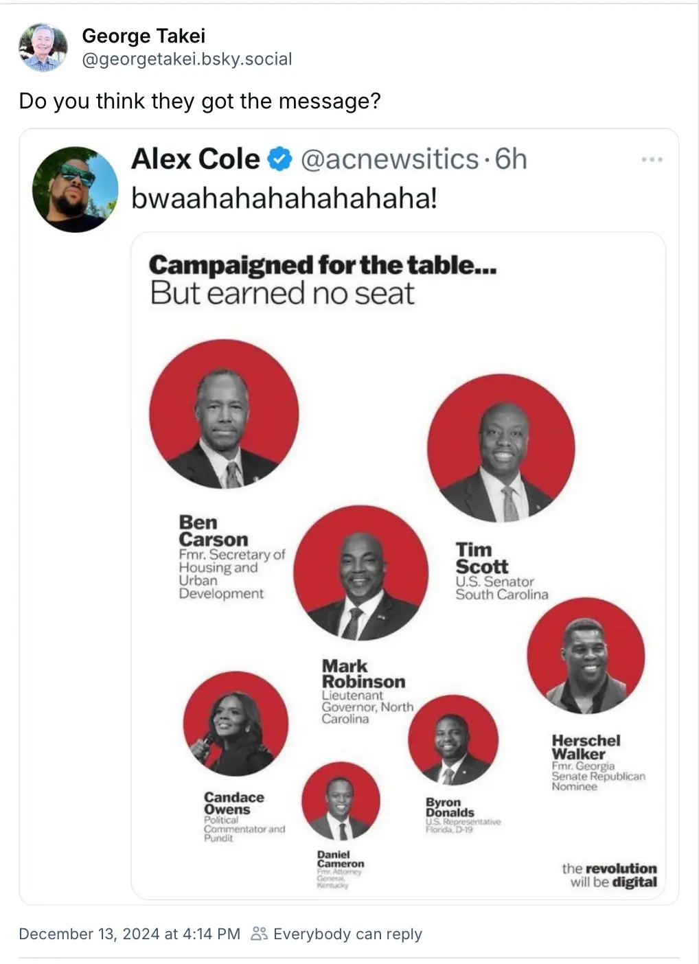 A graphic shows seven Black political figures in red circles with their names and titles, including Ben Carson, Tim Scott…