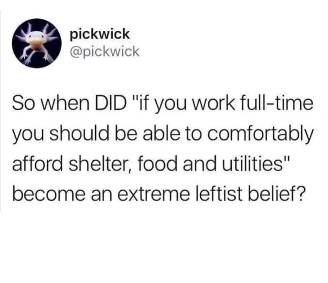 A screenshot of a tweet from user 'pickwick' with a profile picture of an axolotl. The tweet text asks when the idea that…