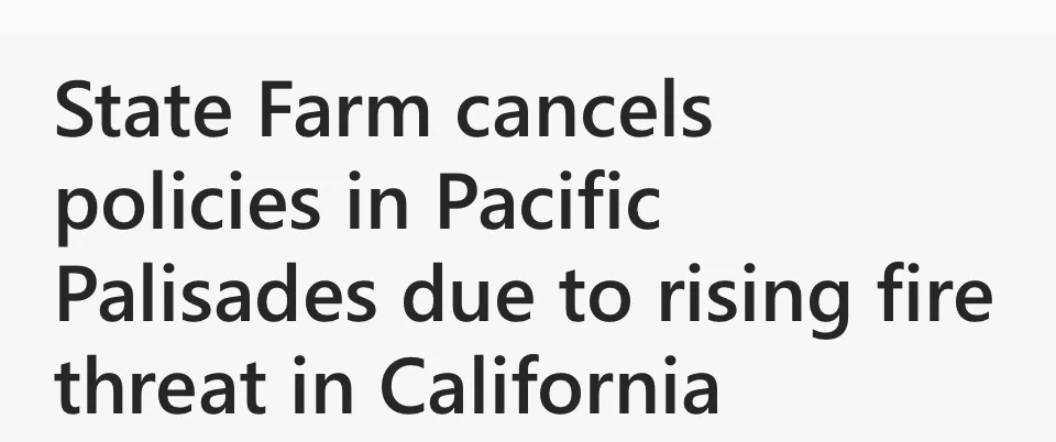 The image displays bold black text on a plain light gray background. The text reads: 'State Farm cancels policies in Pacific…