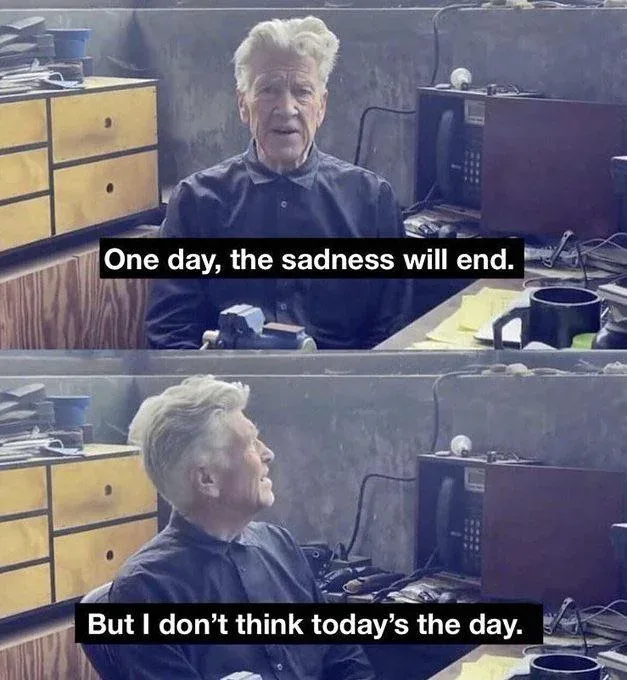 A two-panel meme featuring an older man with white hair in a cluttered office. In the top panel, he looks directly at the…