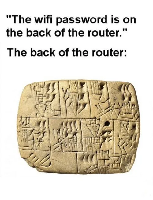 An image of an ancient cuneiform tablet with intricate wedge-shaped symbols is shown below text that reads 'The wifi…
