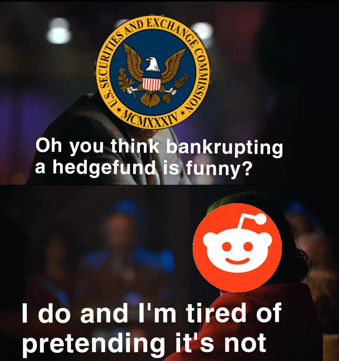 The top panel shows a person with the U.S. Securities and Exchange Commission seal over their head, asking if bankrupting a…