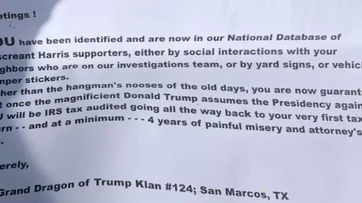 Intimidating Flyers from the 'Trump Klan' Targeting Harris Supporters