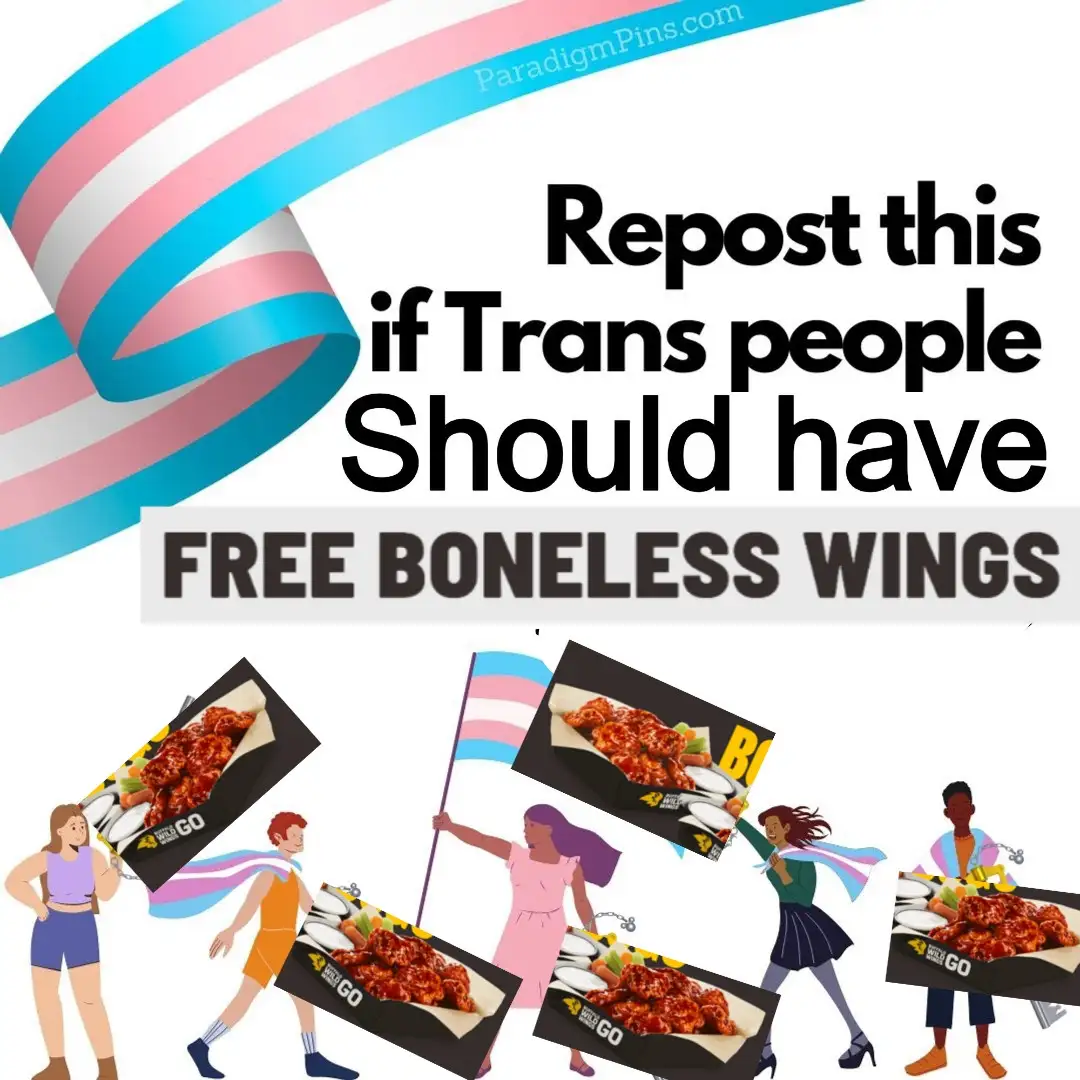 An illustrated image features a large trans pride flag ribbon in the top left corner. Below it, bold text reads 'Repost this…