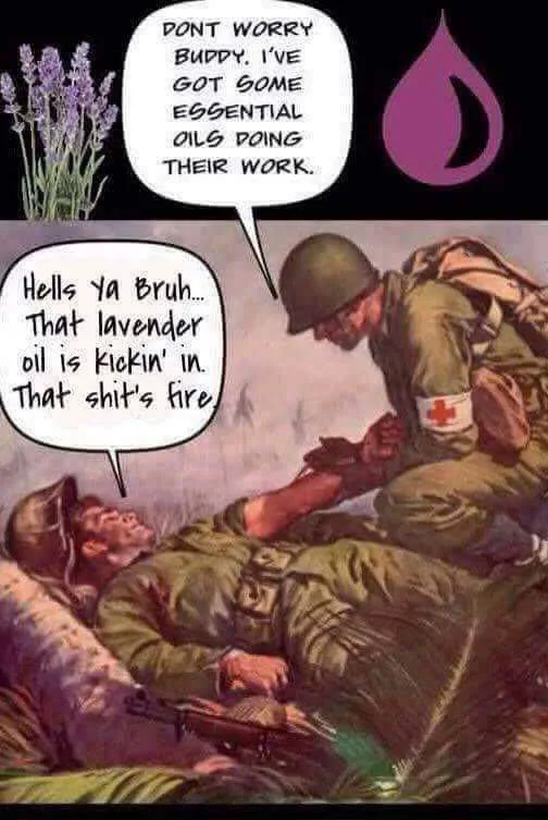 A vintage-style illustration depicts a soldier in a field medic uniform tending to a wounded comrade lying on the ground…
