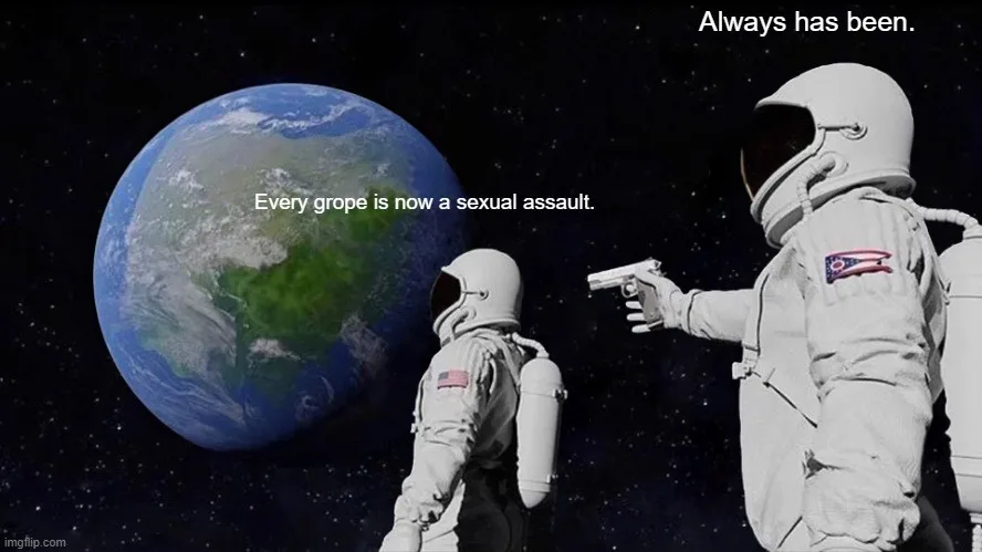 Two astronauts in space, one pointing a gun at the other, with Earth visible in the background. Text overlaid on the image…