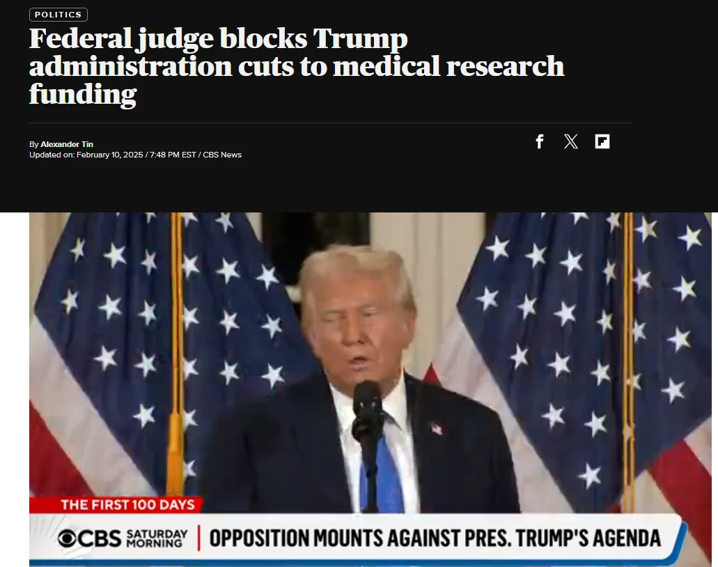 A screenshot of a CBS News broadcast shows Donald Trump speaking at a podium with two American flags behind him. The…