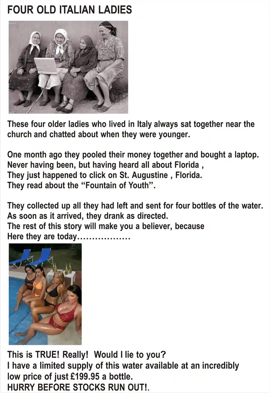 The meme shows two images: the top is a black-and-white photo of four elderly Italian women sitting together, one using a…