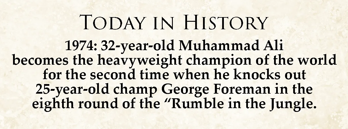 The image displays a beige parchment-style background with black serif text. The text reads 'TODAY IN HISTORY' followed by a…