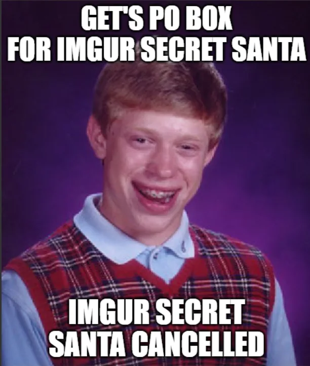 The image shows a young man with red hair, braces, and a wide, awkward grin, wearing a red plaid vest over a light blue…