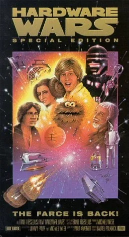 A parody movie poster titled 'Hardware Wars Special Edition' features a collage of iconic sci-fi characters like Luke…