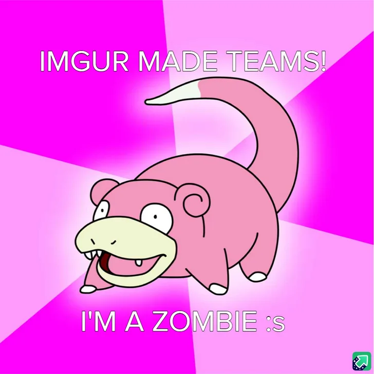 A pink cartoon Pokémon, Slowpoke, is shown against a bright pink and magenta background with radiating lines. The text at…