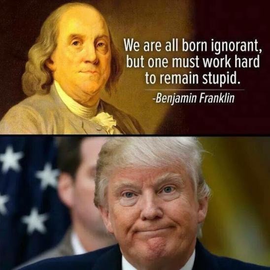 The image is split into two panels. The top panel shows a portrait of Benjamin Franklin with the overlaid text: 'We are all…