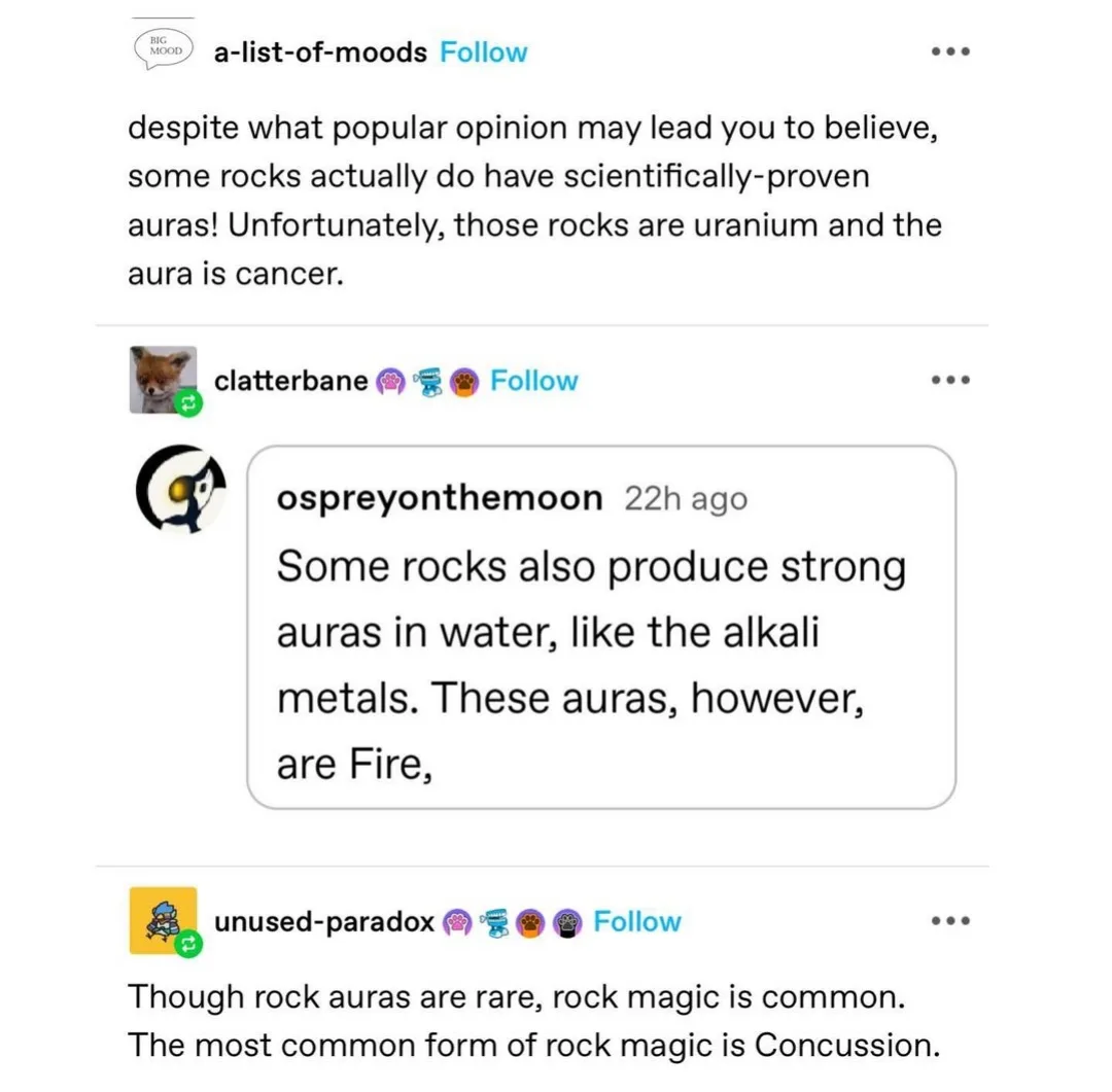A screenshot of an Instagram comment thread where a user claims some rocks have scientifically-proven auras, specifically…