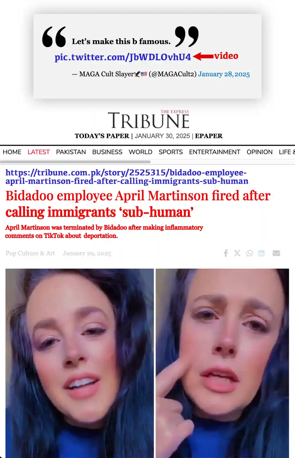 The image displays a screenshot of a Pakistani newspaper article from 'The Express Tribune' dated January 30, 2025…