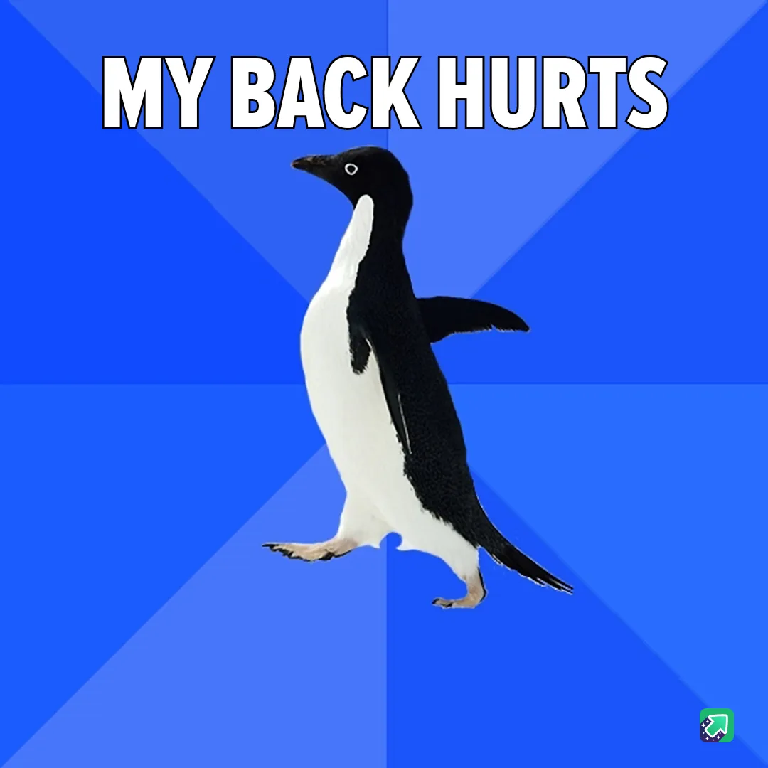 A black-and-white penguin stands upright on a blue background with diagonal light rays, looking slightly to the side. The…