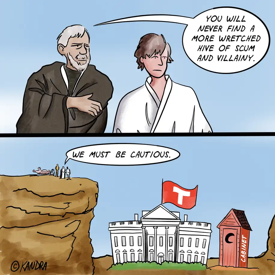 The top panel shows two Star Wars characters, Obi-Wan Kenobi and Luke Skywalker, with Obi-Wan speaking. The bottom panel…