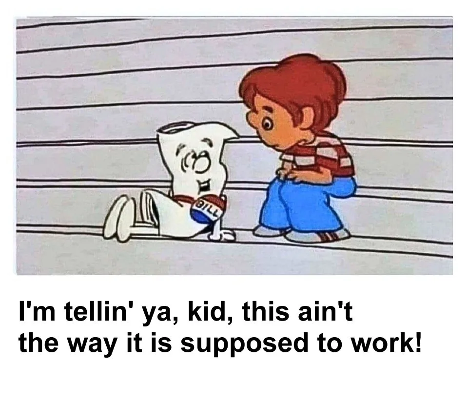 A cartoon boy in blue pants and a red-and-white striped shirt kneels beside a white, anthropomorphic tooth character wearing…