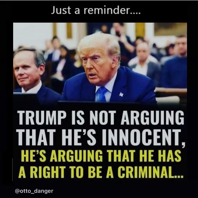 The image shows Donald Trump in a formal setting, likely a hearing or court, looking serious. Overlaid text reads: 'Just a…