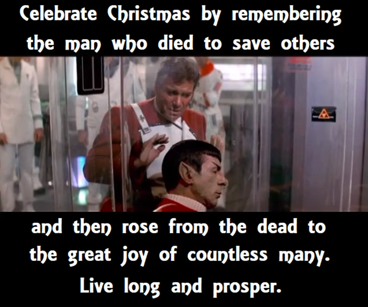 A still from Star Trek: The Next Generation shows Dr. Crusher in a medical bay with Spock in a transparent medical pod…