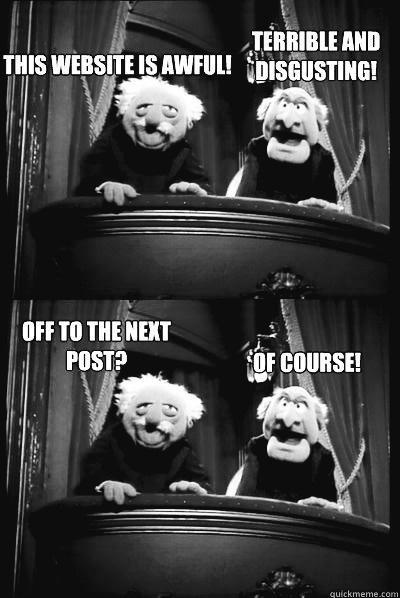 A black-and-white image of two Muppet characters, Statler and Waldorf, sitting in balcony seats. In the top panel, they both…
