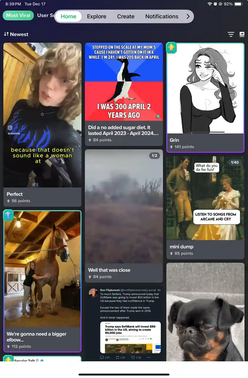A screenshot of a social media feed shows a post featuring a person with curly hair wearing a black shirt with blue flames…
