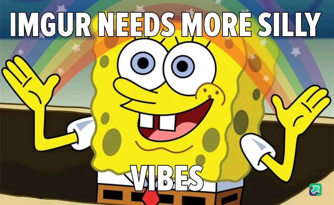 The image features the animated character SpongeBob SquarePants with a wide, cheerful grin and both arms raised in a…