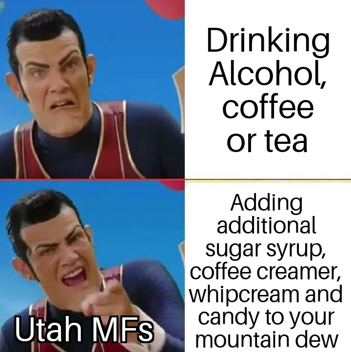 The image is a two-panel meme featuring the same man with an angry expression in both panels. The top panel has text reading…