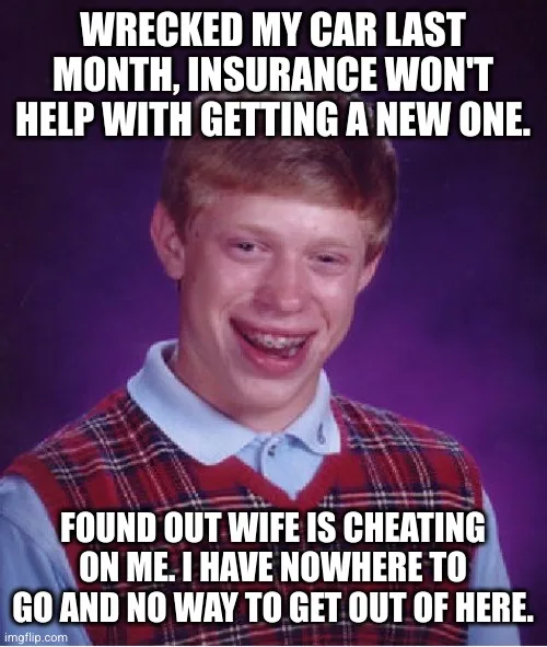 The image shows a young man with red hair, braces, and a plaid vest over a collared shirt, smiling awkwardly against a…