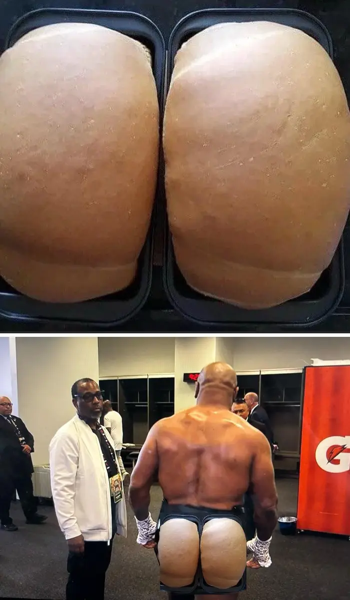 The image is split into two parts: the top shows two large, round, light-brown bread rolls in black baking pans, and the…