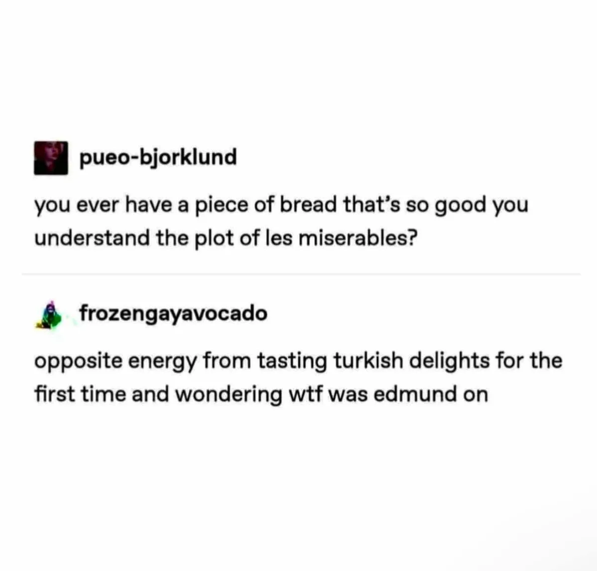 The image displays a screenshot of two social media comments. The first comment by 'pueo-bjorklund' asks if anyone has ever…
