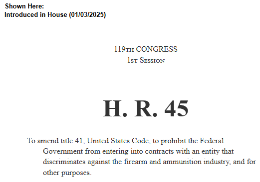 A U.S. House bill document titled H.R. 45 from the 119th Congress, introduced on January 3, 2025, proposes to amend U.S…