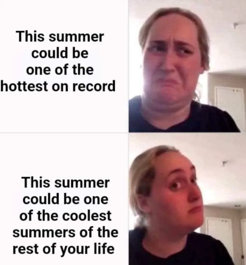 A two-panel meme featuring the same woman in both panels. In the top panel, she has a grimacing, distressed expression while…