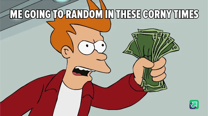 A cartoon man with spiky orange hair, wearing a red jacket over a white shirt, holds up a fanned-out stack of US $100 bills…