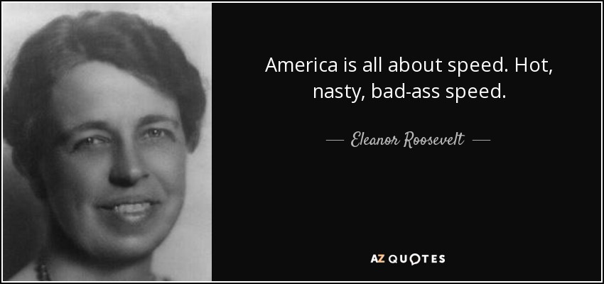 A black-and-white portrait of Eleanor Roosevelt on the left, smiling gently. The right side features white text on a black…