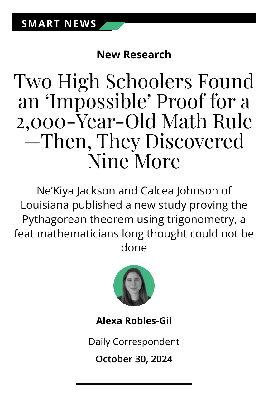 A screenshot of a 'Smart News' article headline about two high schoolers, Ne'Kiya Jackson and Calcea Johnson, who published…