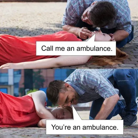 Two-panel image shows a man in a plaid shirt kneeling beside a woman in a red dress lying on pavement. In the top panel, he…